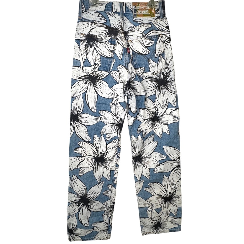 Levis x Farm Rio Ribcage Straight Jeans Womens 24 Blue Tropical Ankle High Rise - Picture 3 of 15